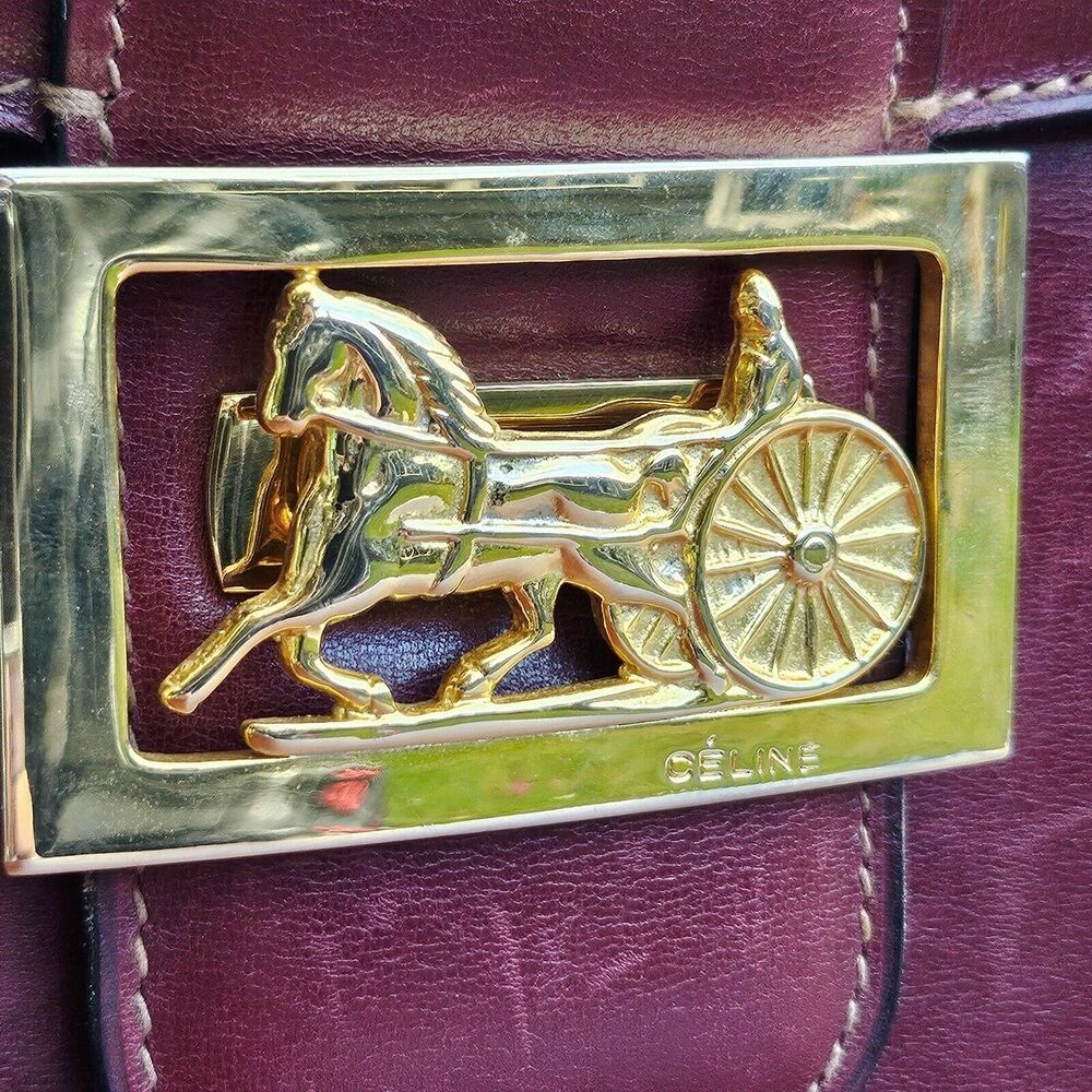 Vintage CELINE Horse Carriage Burgundy Italy Leather Shoulder Bag w Wallet - Picture 4 of 16